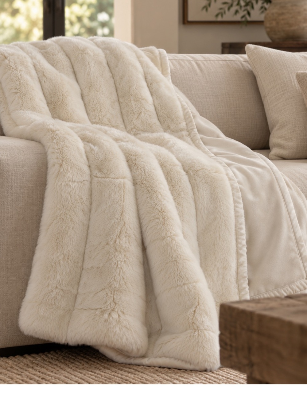 Vintage Pottery Barn Faux Fur Double Sided Throw Blanket Heavy Discontinued